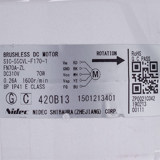Air Conditioner Indoor Unit Fan Motor C&H 1501213401 S1C-55CVL-F170-1(FN70A-ZL) 70W 310V 0.26A, stem 8x72mm