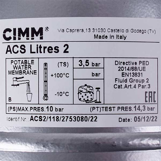 Expansion Tank Cimm 2 l 1/2'' for Gas-fired Boiler Ferroli Divatop, New Elite, Beretta Boile 39818200