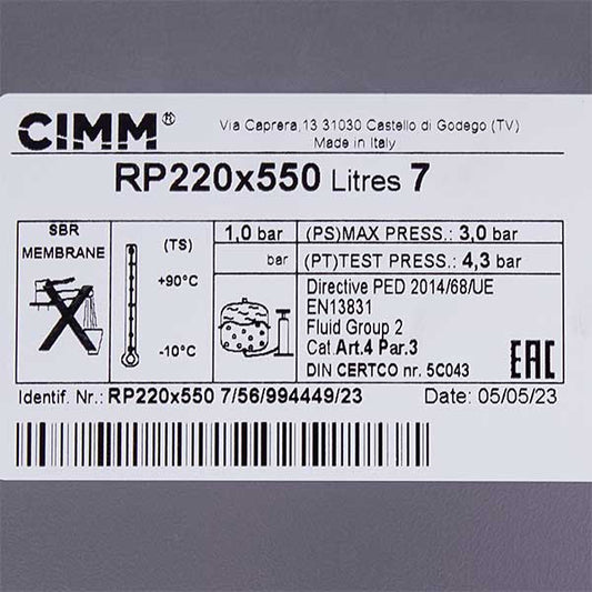 Gas-fired Boiler Expansion Tank Cimm 7 L Compatible with Ferroli 39827800