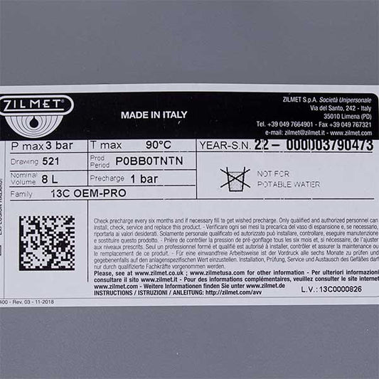 Gas-fired Boiler Expansion Tank Zilmet 8 L 3/8'' 13C0000807