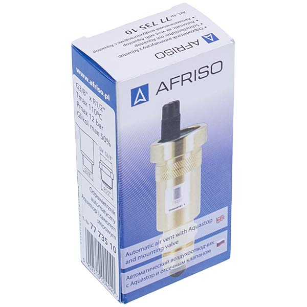 Gas-fired Boiler Auto Air Vent Afriso 3/8'' with shut-off valve 1/2'' (universal) 7773510