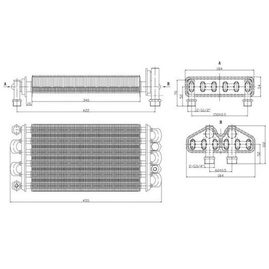 Bithermic Heat Exchanger for Gas Boiler Compatible with Termet MaxiTerm GCO-DP-29-26