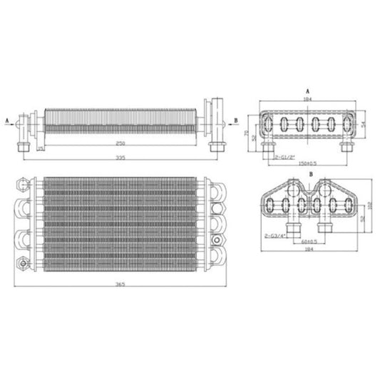 Bithermic Heat Exchanger for Gas Boiler Compatible with Termet MiniTherm GCO-DP-21-13