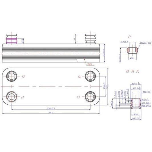 DHW Plate Heat Exchanger (20 plates) for Gas Boiler Compatible with Vaillant 065153
