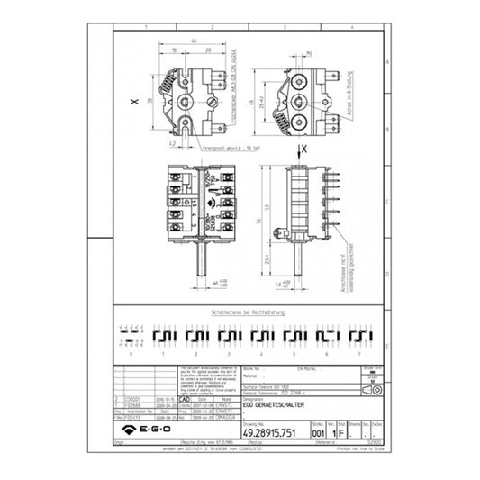 Mode Switch EGO 4928915751 for Combi Оven Compatible with Electrolux/Zanussi 301094 16A (8 positions)