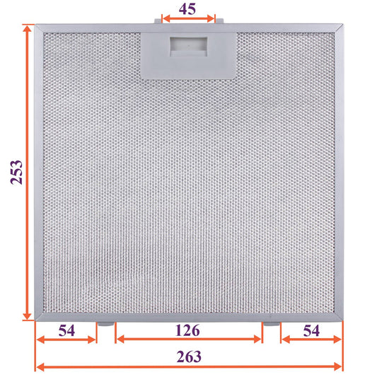 Cooker Hood Grease Filter (metal) 263x253x8mm (under latches, universal)