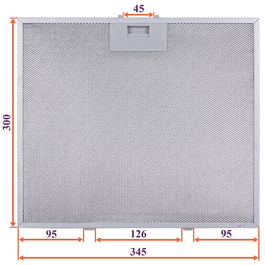 Cooker Hood Grease Filter (metal) 345x300x8mm (under latches, universal)