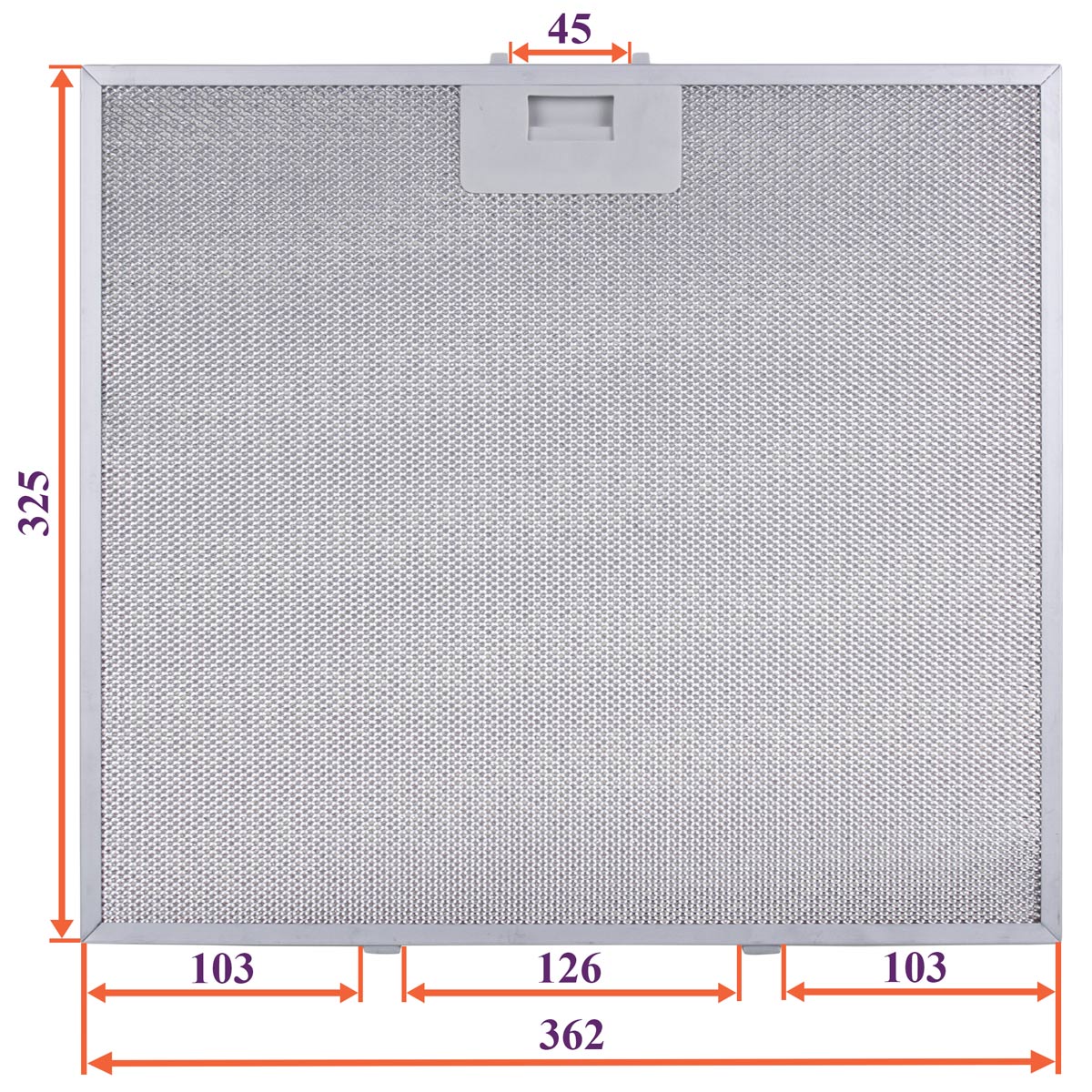 Cooker Hood Grease Filter (metal) 362x325x8mm (under latches, universal)