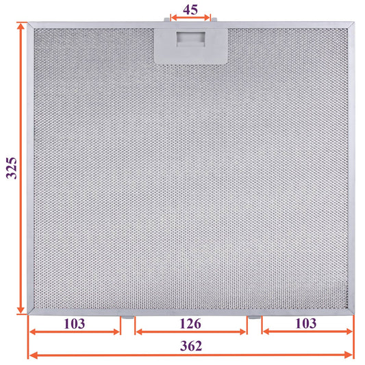 Cooker Hood Grease Filter (metal) 362x325x8mm (under latches, universal)