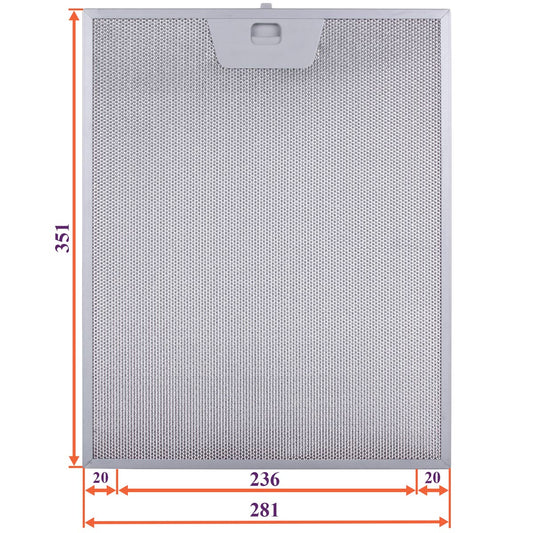Cooker Hood Grease Filter (metal) 281x351x8mm (under latches, universal)