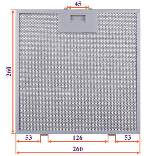 Cooker Hood Grease Filter (metal) 260x260x8mm (under latches, universal)