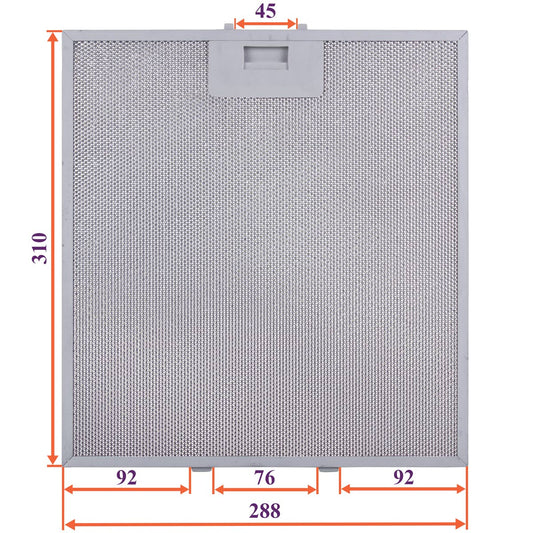 Cooker Hood Grease Filter (metal) 288x310x8mm (under latches, universal)