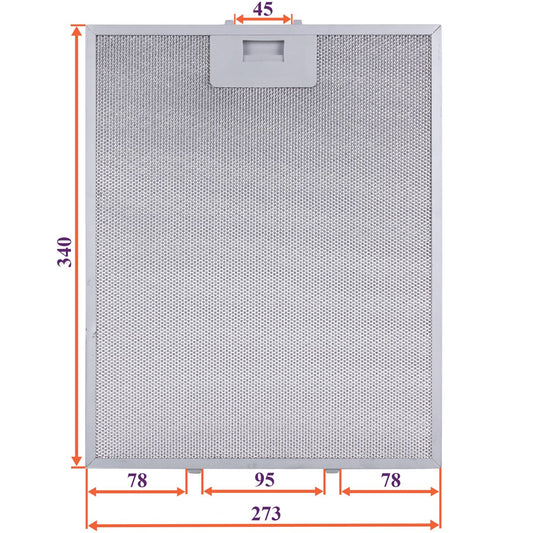 Cooker Hood Grease Filter (metal) 273x340x8mm (under latches, universal)