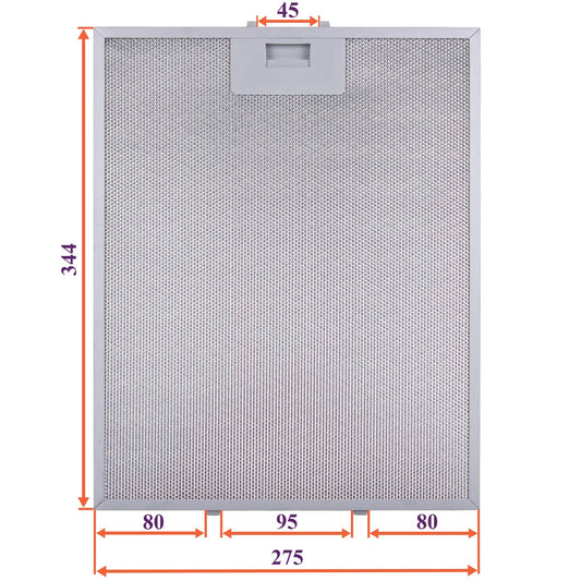 Cooker Hood Grease Filter (metal) 275x344x8mm (under latches, universal)