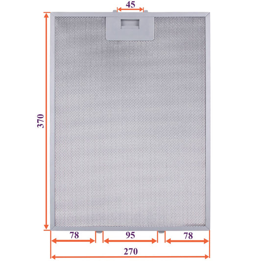 Cooker Hood Grease Filter (metal) 270x370x8mm (under latches, universal)
