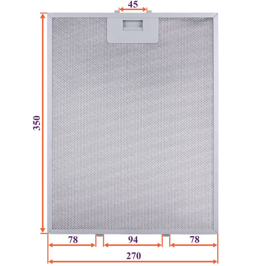 Cooker Hood Grease Filter (metal) 270x350x8mm (under latches, universal)