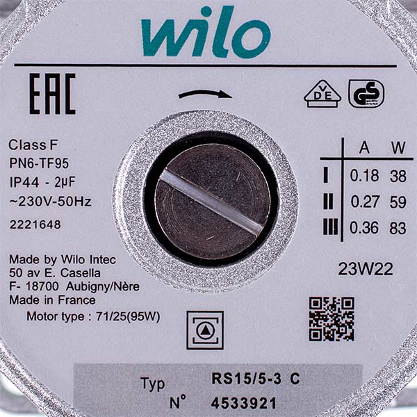 Circulation Pump Wilo RS 15/5-3P 83 W for Gas-fired Boiler 4516717