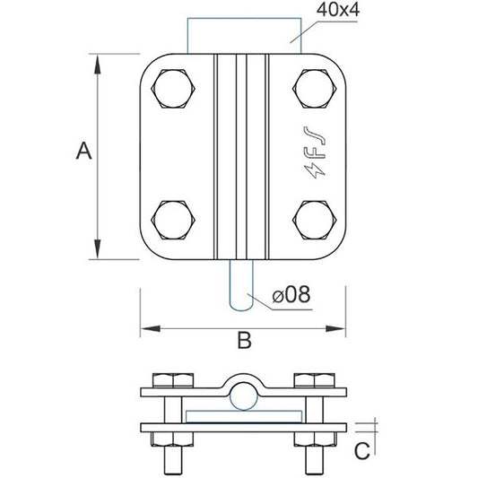 Clamping strip 40mm/wire D=8-10mm steel galvanized 44/8.2 OC