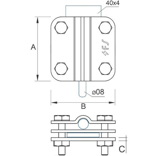 Clamping strip 40mm/wire D=8-10mm steel galvanized 44/8.3 OC