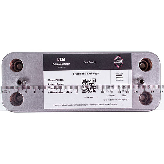 DHW Plate Heat Exchanger (12 plates) for Gas Boiler Compatible with Ariston BS/Clas/Genus/Egis Plus 65116314