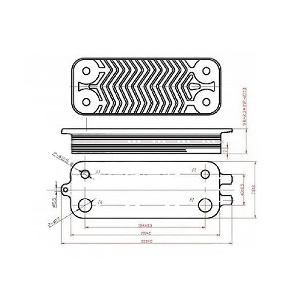 DHW Plate Heat Exchanger (16 plates) for Gas Boiler Buderus Logamax U072, Bosch Gas 6000 87186446250