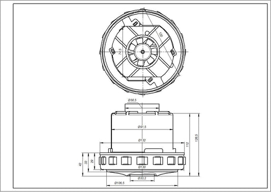 Zelmer \ Bosch Motor for Washing Cleaner 00145664 Domel 1600W D=130/92mm H=30/130mm