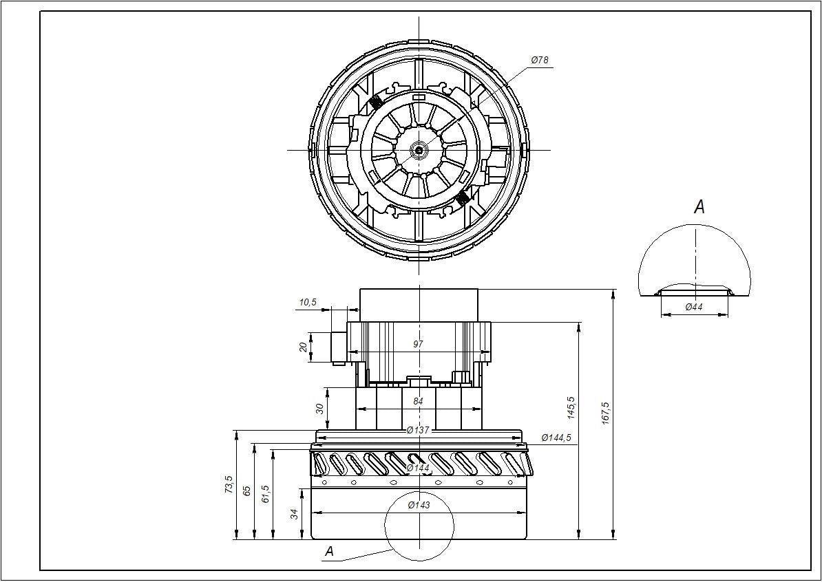 Vacuum Cleaner Motor Ametek 1600W D=143/78mm H=73/168mm Compatible with Samsung DJ31-00114A