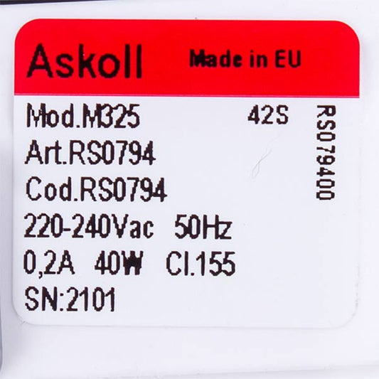 Pump (Drain Pump) for Washing Machine 290903 RC0014 Askoll 40 W M325 (separate rear contacts; with 3 latches)