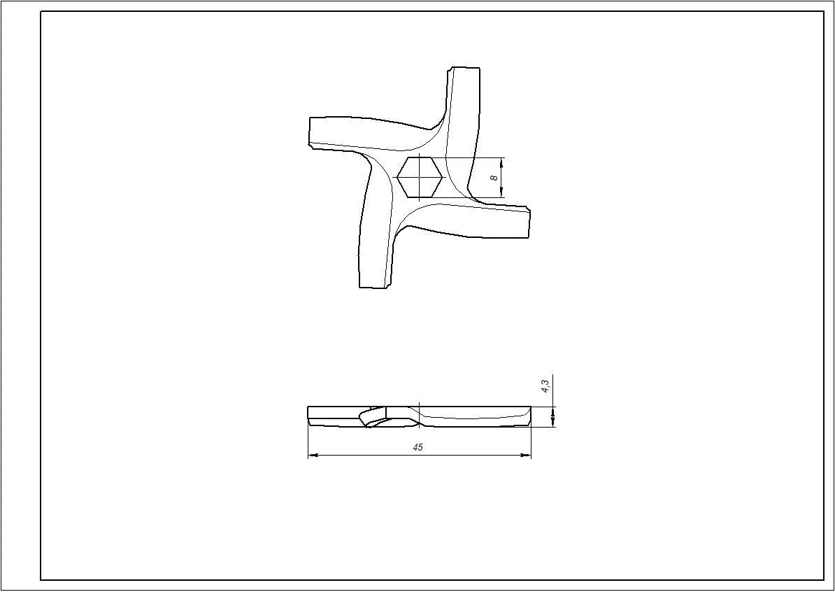 Meat Grinder Cross Knife Moulinex SS-192595 D=45mm s=4.5mm Hole: Hexagonal, Round.