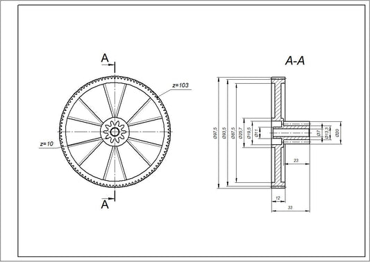 Meat Grinder Big Gear D=20/97.5mm, H=23/12(35)mm Compatible with Kenwood KW650740