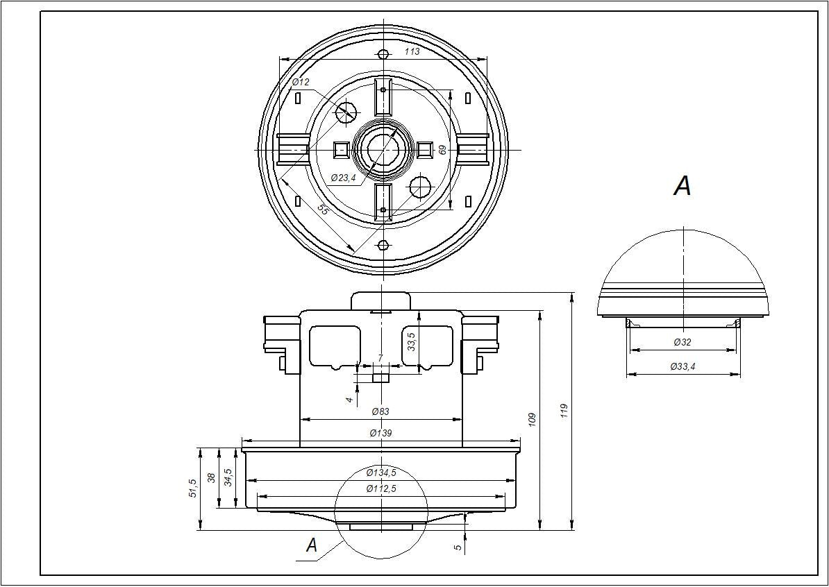 SKL VAC043UN Vacuum Cleaner Motor 1600W D=134/84mm H=35/108mm