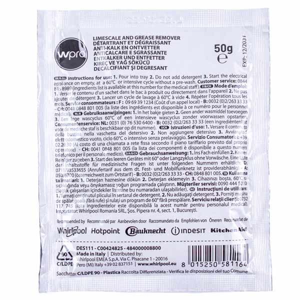 Whirlpool Descaler For Dishwasher and Washing Machine 484000008800 (universal)