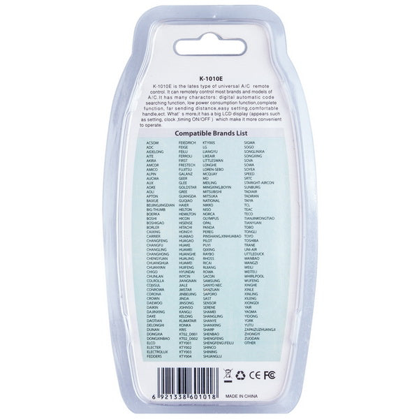 Chunghop Universal Air Conditioner Remote Control K-1010E (1000 codes)