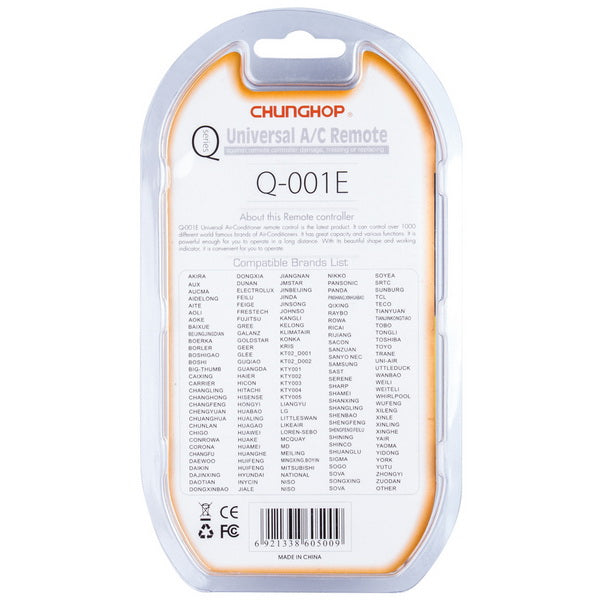 Chunghop Universal Air Conditioner Remote Control Q-001E