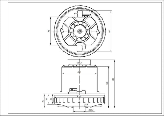 Washing Vacuum Clear Motor VC07W0242CF Whicepart 1500W D=130/92mm H=31/128mm