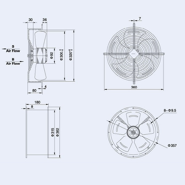 Axial Fan Weiguang YWF4D-300-S-92/35-G 380V 1380rpm 1563 m3/h