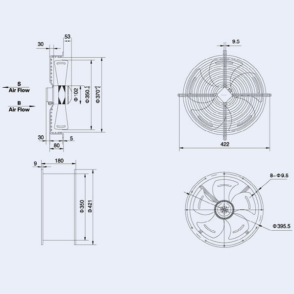 Axial Fan Weiguang YWF4D-350-S-102/34-G 380V 1380rpm 2290 m3/h