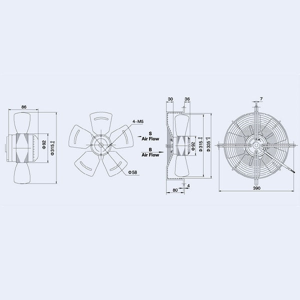 Axial Fan Weiguang YWF4E-315-S-92/35-G 220V 1380rpm 1845 m3/h