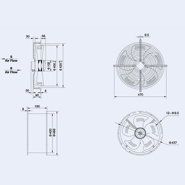 Axial Fan Weiguang YWF4E-400-S-102/47-G 220V 1380rpm 2270 m3/h