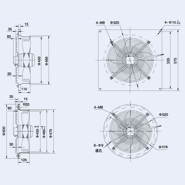 Axial Fan Weiguang YWF4E-450-S-102/60-G 220V 1350rpm 4620 m3/h