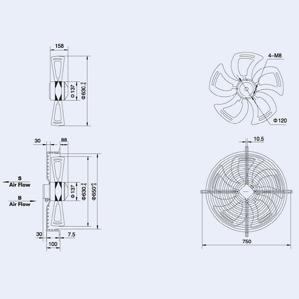 Axial Fan Weiguang YWF4E-630-S-137/70-G 220V 1360rpm 10860 m3/h