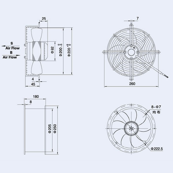 Axial Fan Weiguang YWF2E-200-B-92/15-G 220V 2300rpm 780 m3/h