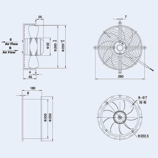 Axial Fan Weiguang YWF2E-200-B-92/15-G 220V 2300rpm 780 m3/h