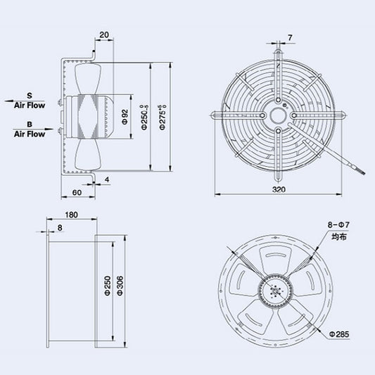 Axial Fan Weiguang YWF2E-250-B-92/25-G 220V 2400rpm 960 m3/h