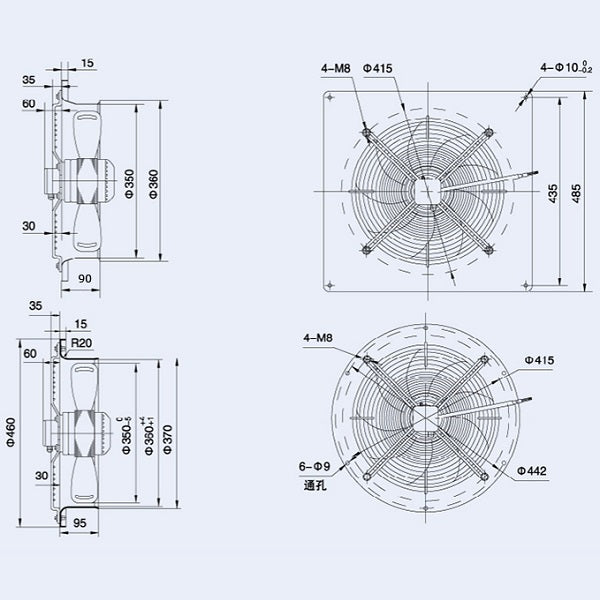 Axial Fan Weiguang YWF4D-350-B-102/34-G 380V 1380rpm 2290 m3/h