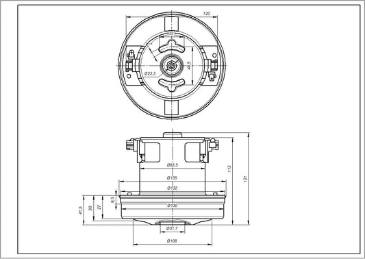 Koolwen KW41180VCM Vacuum Cleaner Motor 2000W D=130/84mm H=27/113mm