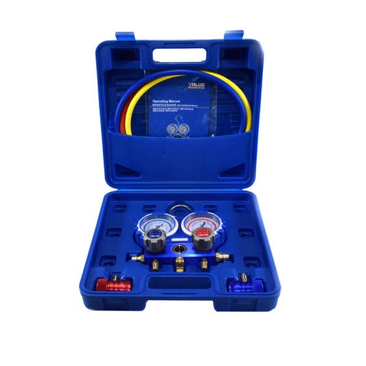 Manometric manifold VALUE VMG-2-R134a-B (R-134) + Quick Couplers+ Hoses 3x900mm