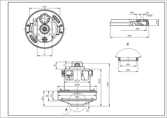 Rowenta RS-RT900587 Vacuum Cleaner Motor D=108/71mm H=104/44mm