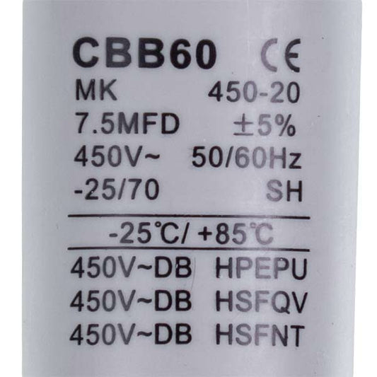 Washing Machine Capacitor CBB60 7.5uF 450V