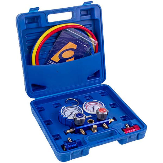 Manometric manifold 2-valves VALUE VMG-2 R134aB + hoses (3pcs) + auto couplings